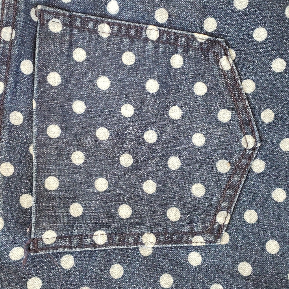 CHICO’S Platinum Blue White Polka Dot Cropped Stretch Denim Jeans Size 0.5 S 6 - Picture 9 of 12